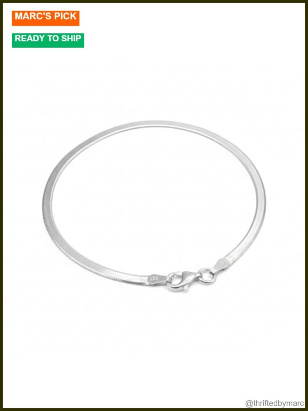 925 Sterling Silver Herringbone Bracelet for Women 3mm Flat Snake Chain